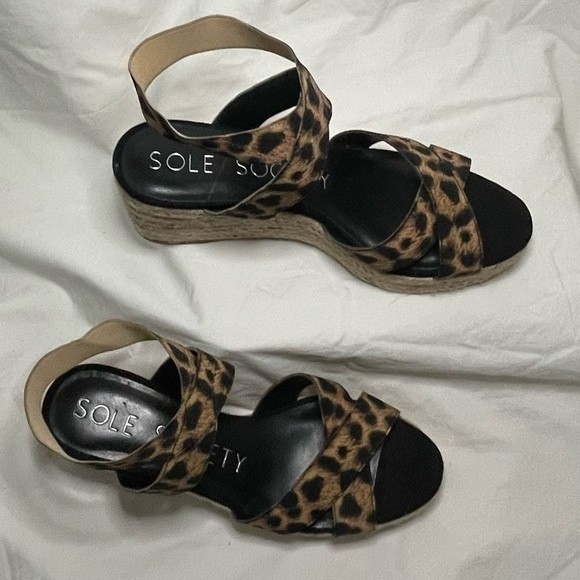 Sole Society Carmelina Leopard Print Espadrille Boho Wedge Sandals Size 6M - Picture 3 of 7